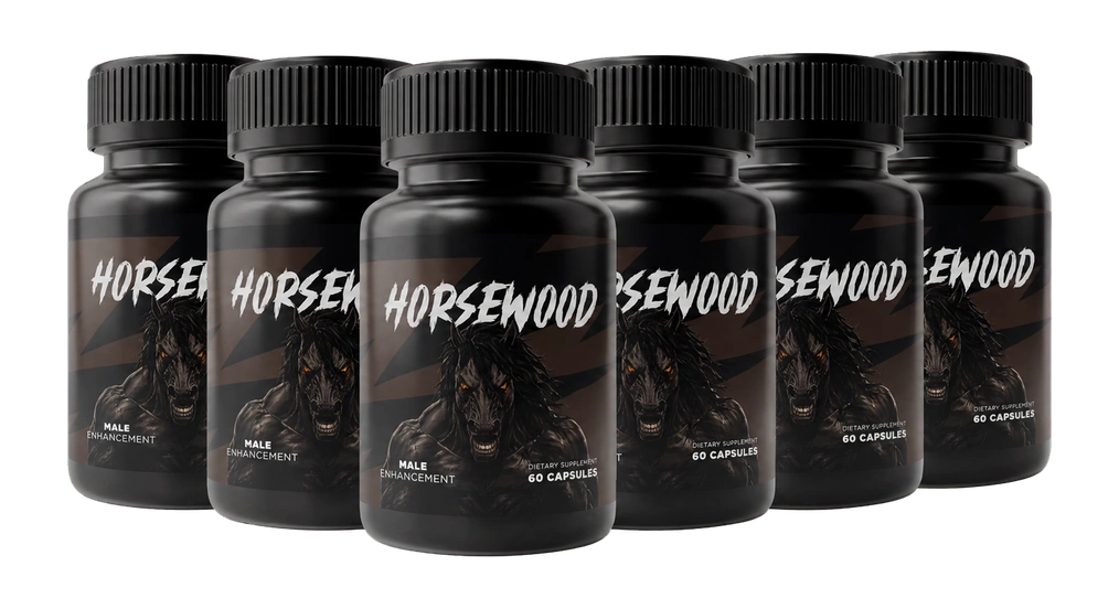 A six-bottle package of Horsewood men's wellness capsules